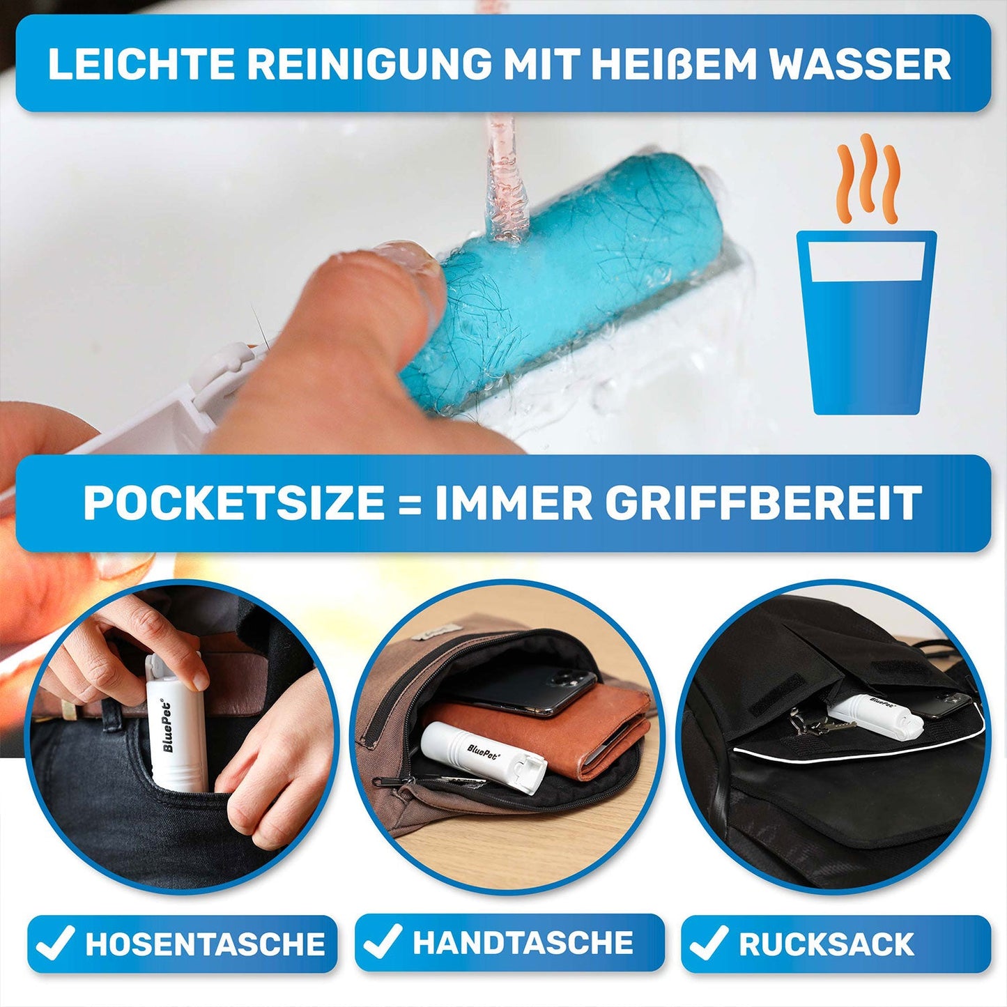 RolloTollo Mini - wiederverwendbare Fusselrolle im 3er-Set (Verpackung beschädigt)