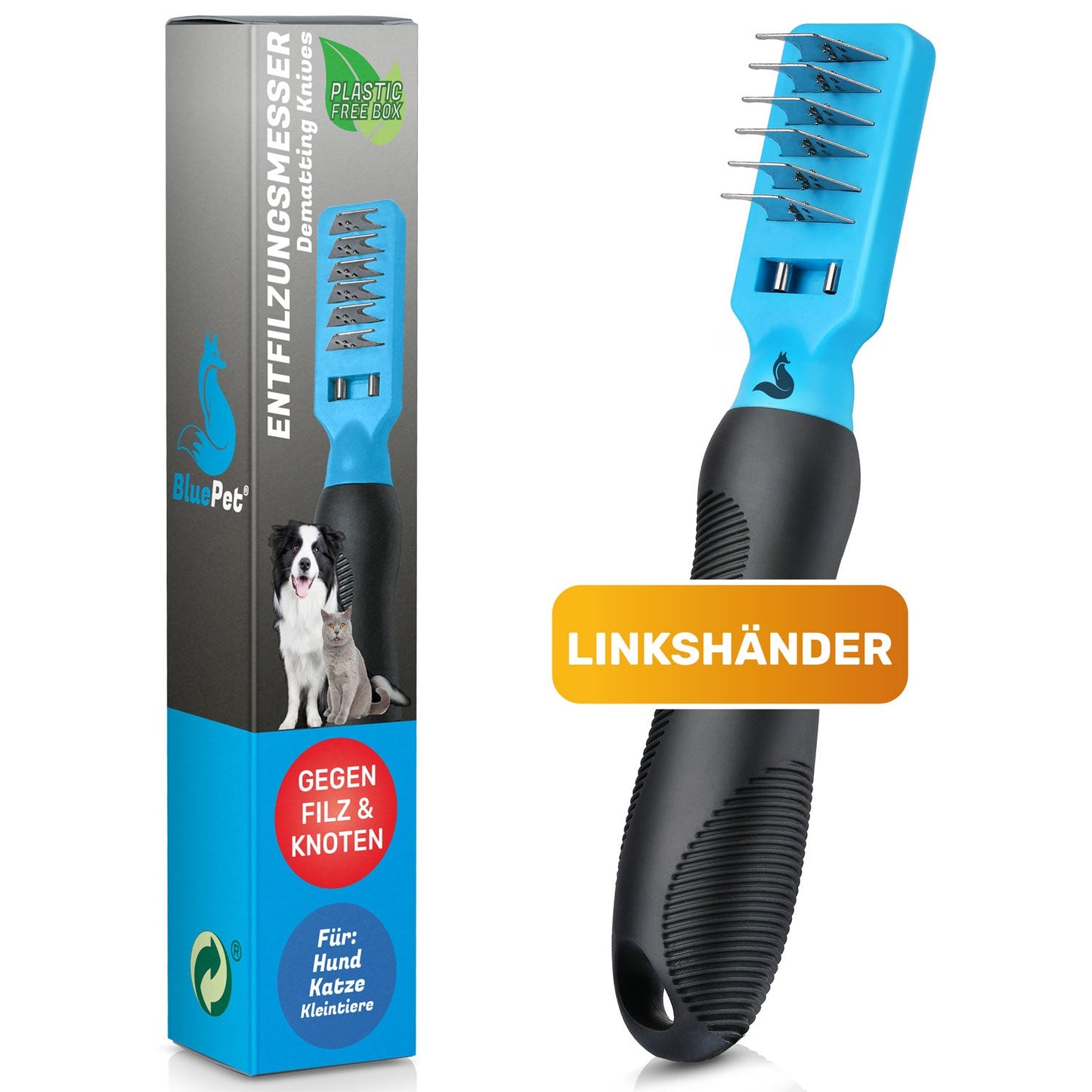 Entfilzungskamm Entfilzungsstriegel Trimmesser für alel Hunde und Katzen Rassen zur Entfernung von Knoten und Filz im Fell Linkshänder Version