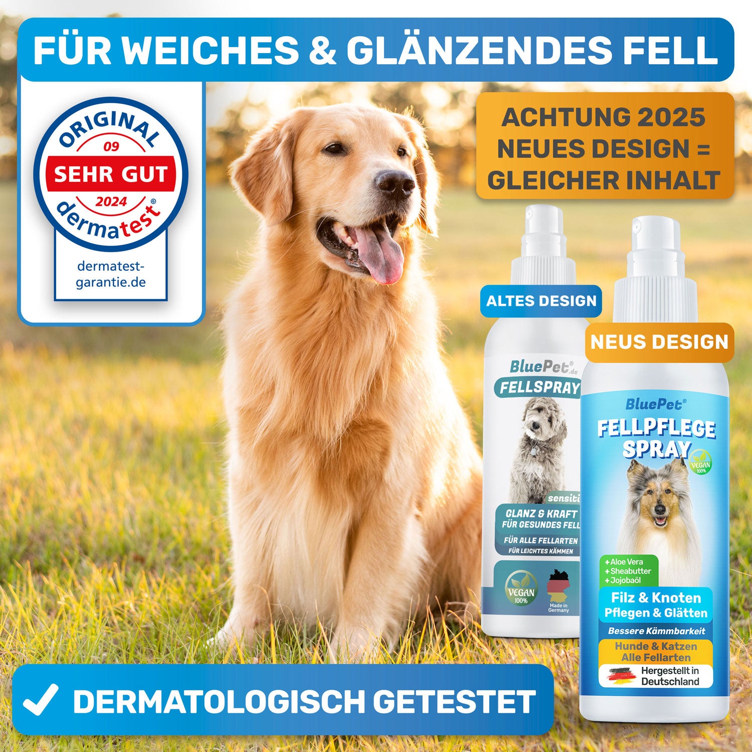 Entfilzungsspray für Hunde und Katzen von BluePet Fellspray das das Fell entfilzt, pflegt und glättet für bessere Kämmbarkeit Hergestellt in Deutschland