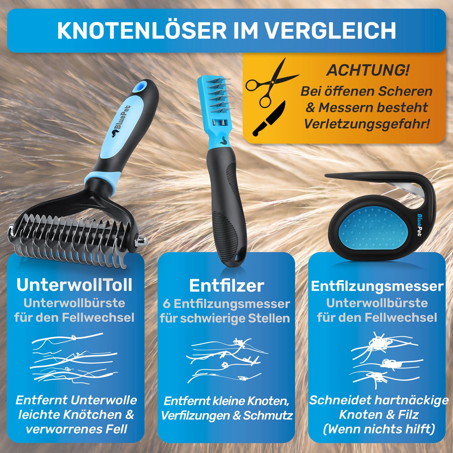 Entfilzungsmesser bei festen Knoten für Hunde & Katzen