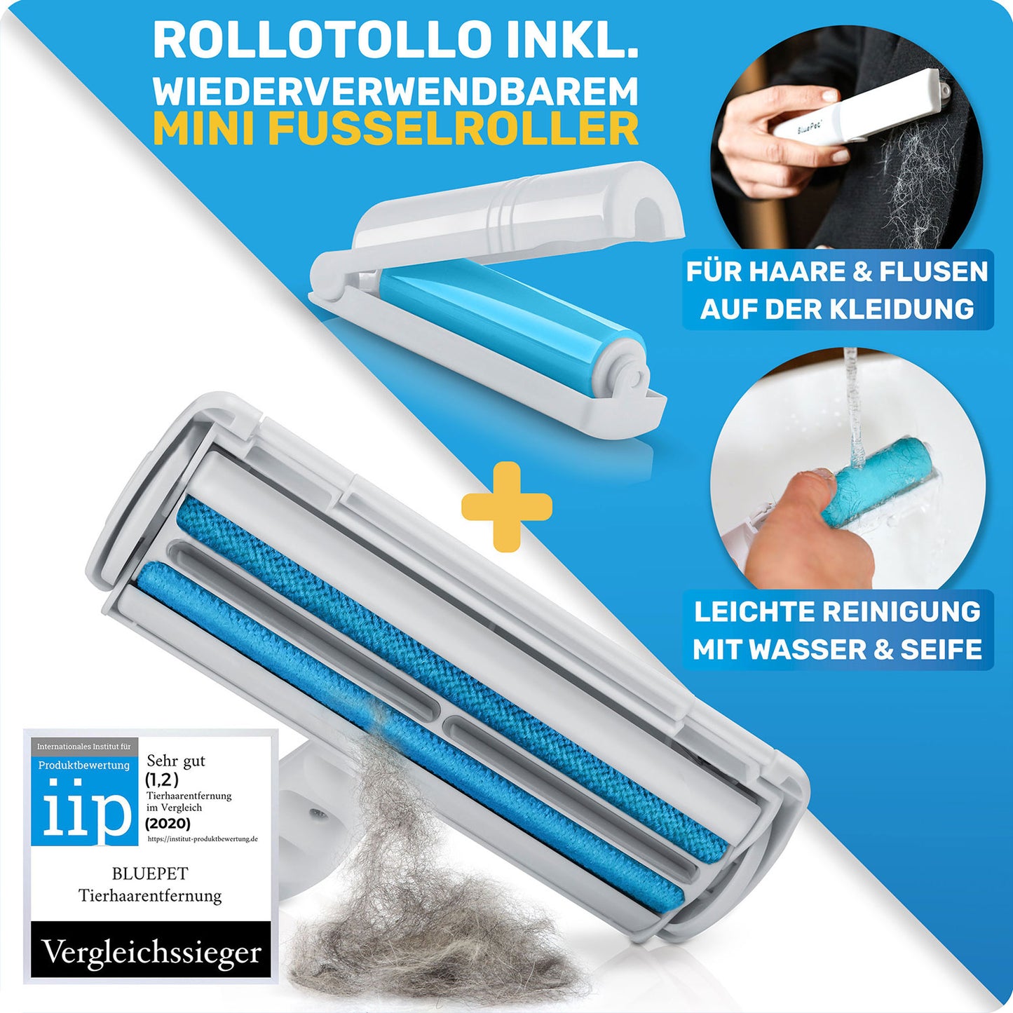 Variante: RolloTollo inklusive Mini Kleberoller für Haare und Flusen auf der Kleidung
