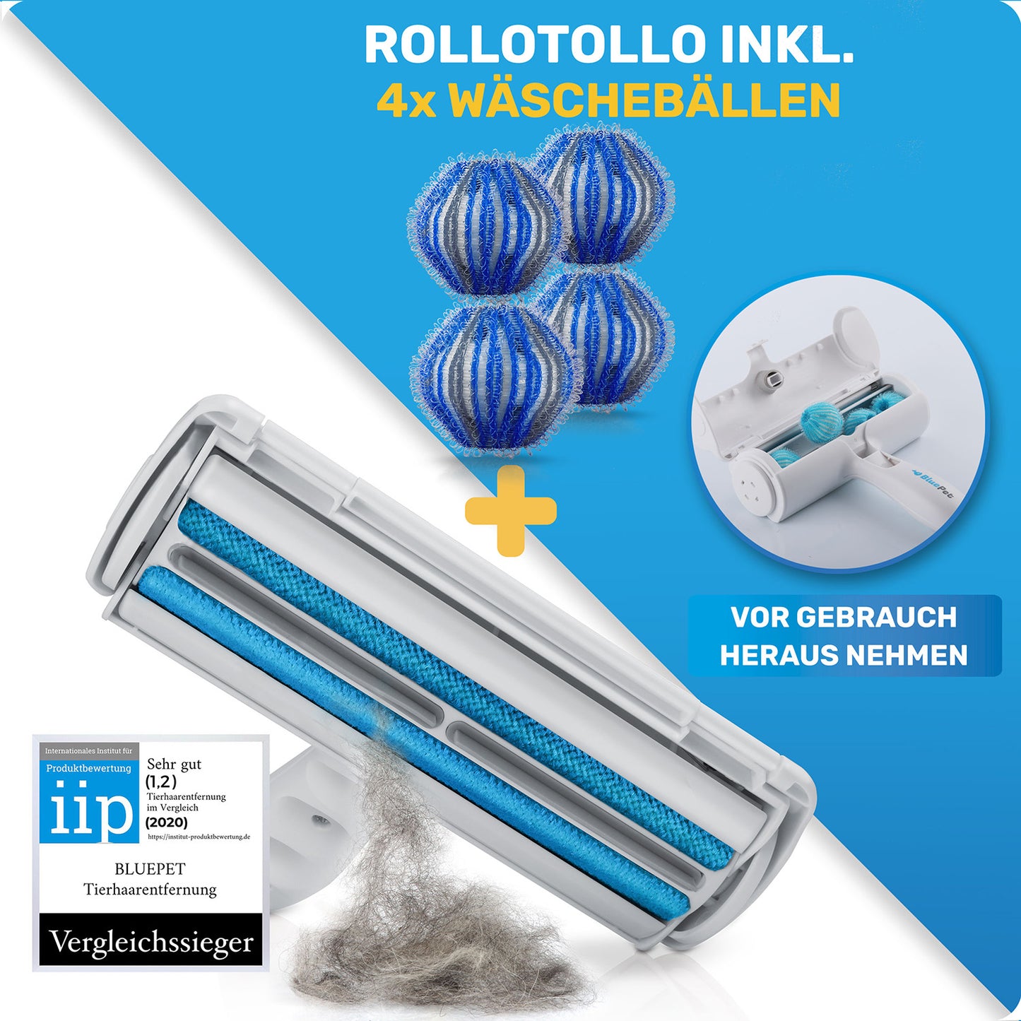 Variante: RolloTollo inklusive Wäschebällen im Innenfach. Bitte vor der Anwendung herausnehmen.