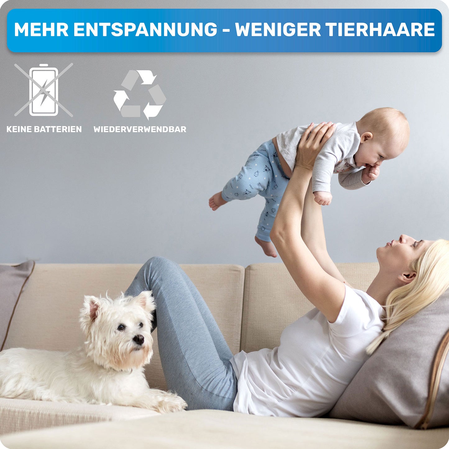 RolloTollo Tierhaarentferner Fusselrolle gegen Tierhaare. Flusenroller gegen Hundehaare und Katzenhaare für mehr Wohlbefinden.