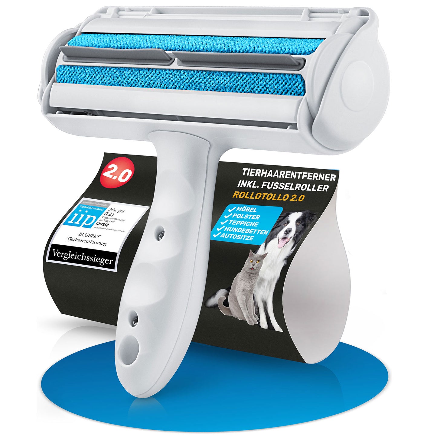 Produktfoto vom BluePet RolloTollo Tierhaarentferner. Fusselrolle zum Tierhaare entfernen. Flusenroller gegen Hundehaare und Katzenhaare.