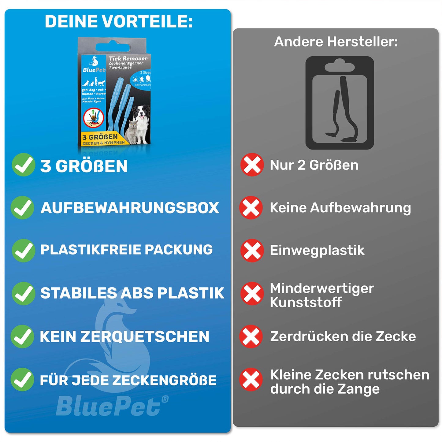 Premium 3x Zeckenhaken, Zeckenentferner