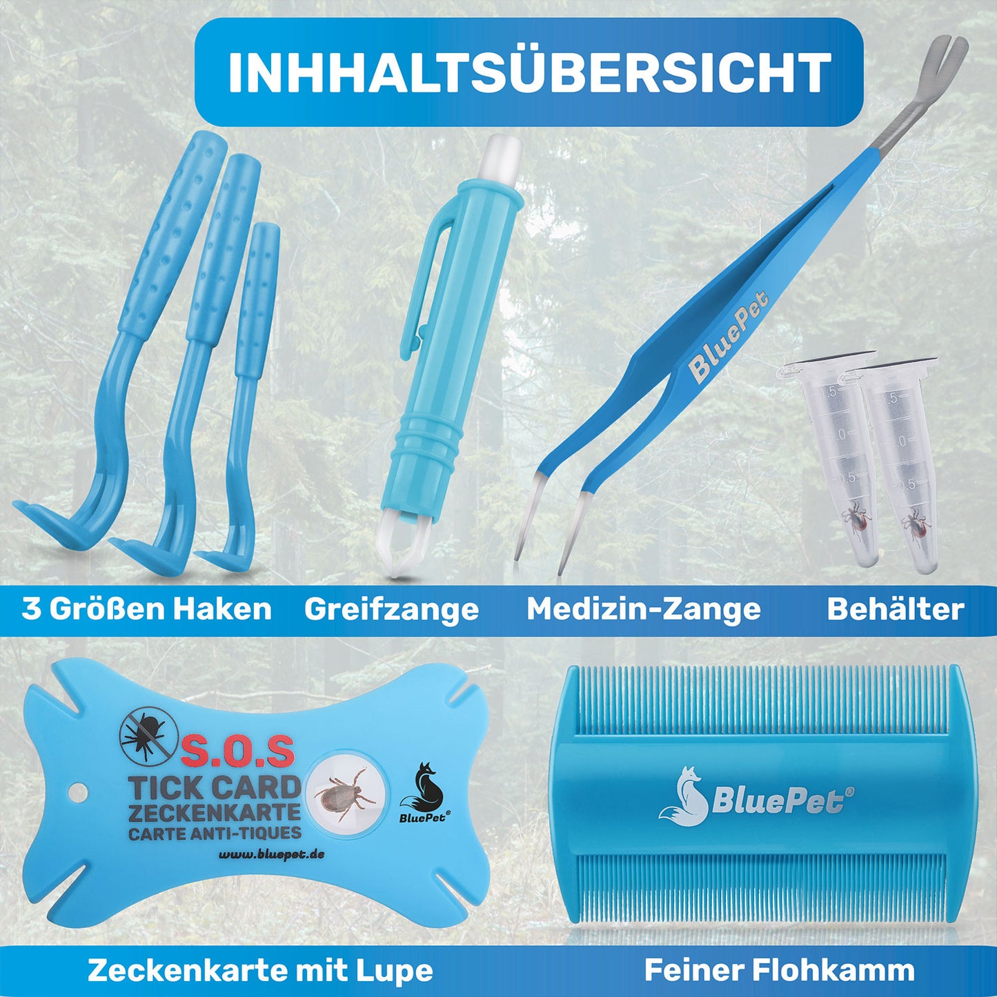 10 teiliges Set Zeckenentferner, Notfallset für Hunde & Katzen