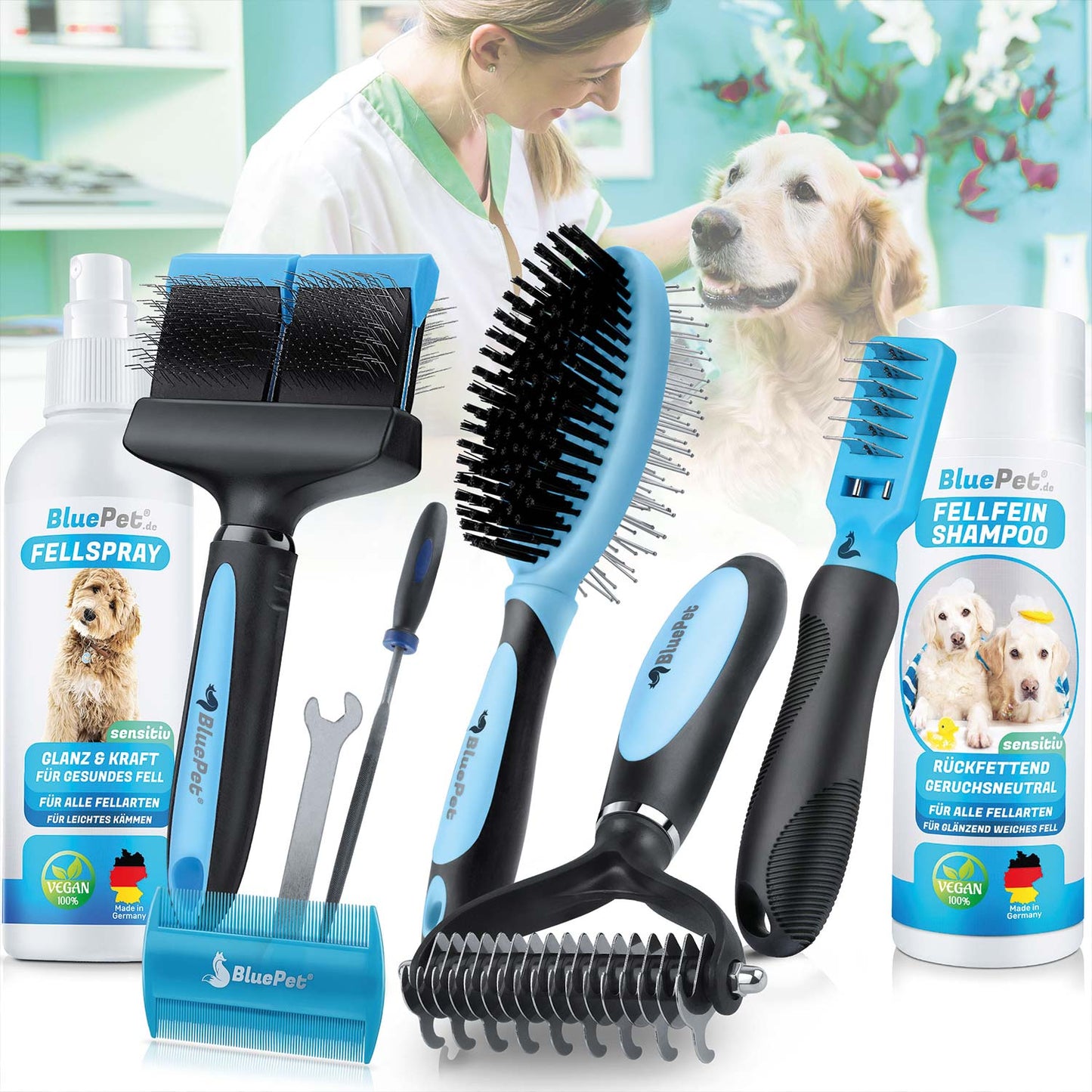 Professionelles Hunde-Fellpflege-Set für Langhaar