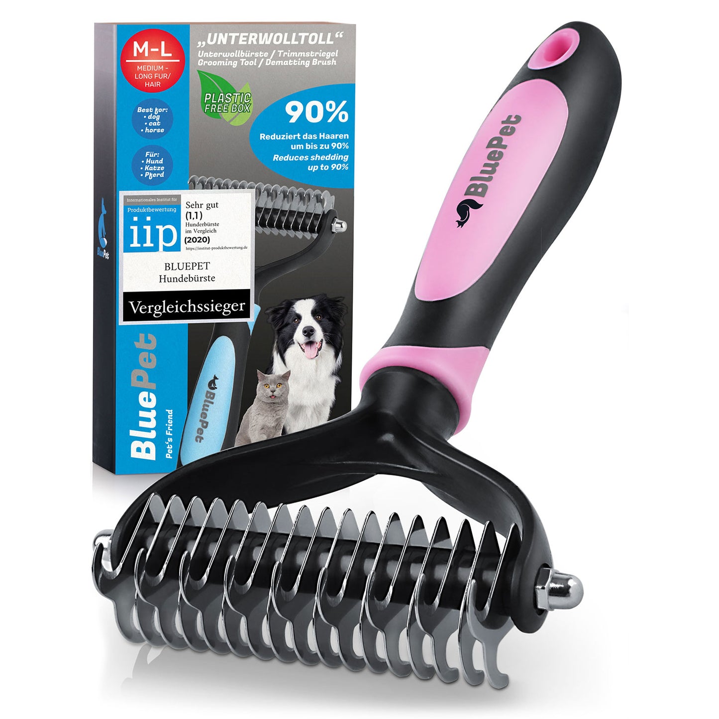 BluePet Unterwollbuerste ML rosa zur Entfernung von Unterwolle und Verfilzungen. Hundebürste & Katzenbürste Unterfell entfernen der Vergleichssieger