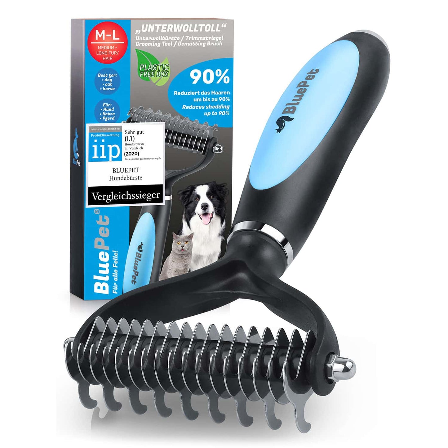 BluePet Unterwollbuerste ML dicker Griff blau zur Entfernung von Unterwolle und Verfilzungen. Hundebürste & Katzenbürste Unterfell entfernen der Vergleichssieger