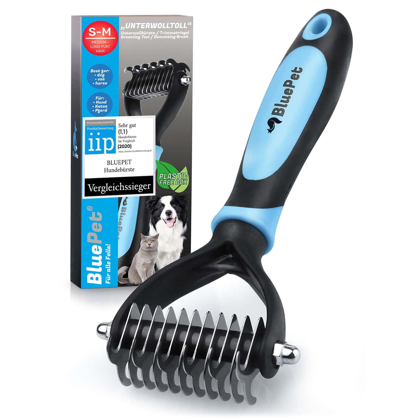 BluePet Unterwollbuerste SM blau zur Entfernung von Unterwolle und Verfilzungen. Hundebürste & Katzenbürste Unterfell entfernen der Vergleichssieger