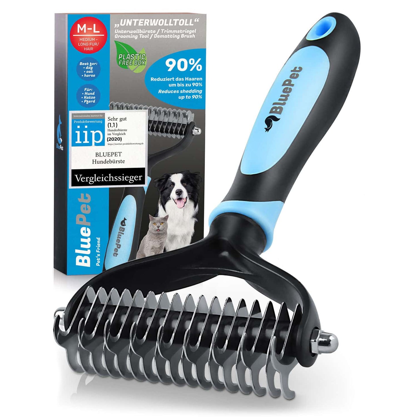 BluePet Unterwollbuerste ML blau zur Entfernung von Unterwolle und Verfilzungen. Hundebürste & Katzenbürste Unterfell entfernen der Vergleichssieger
