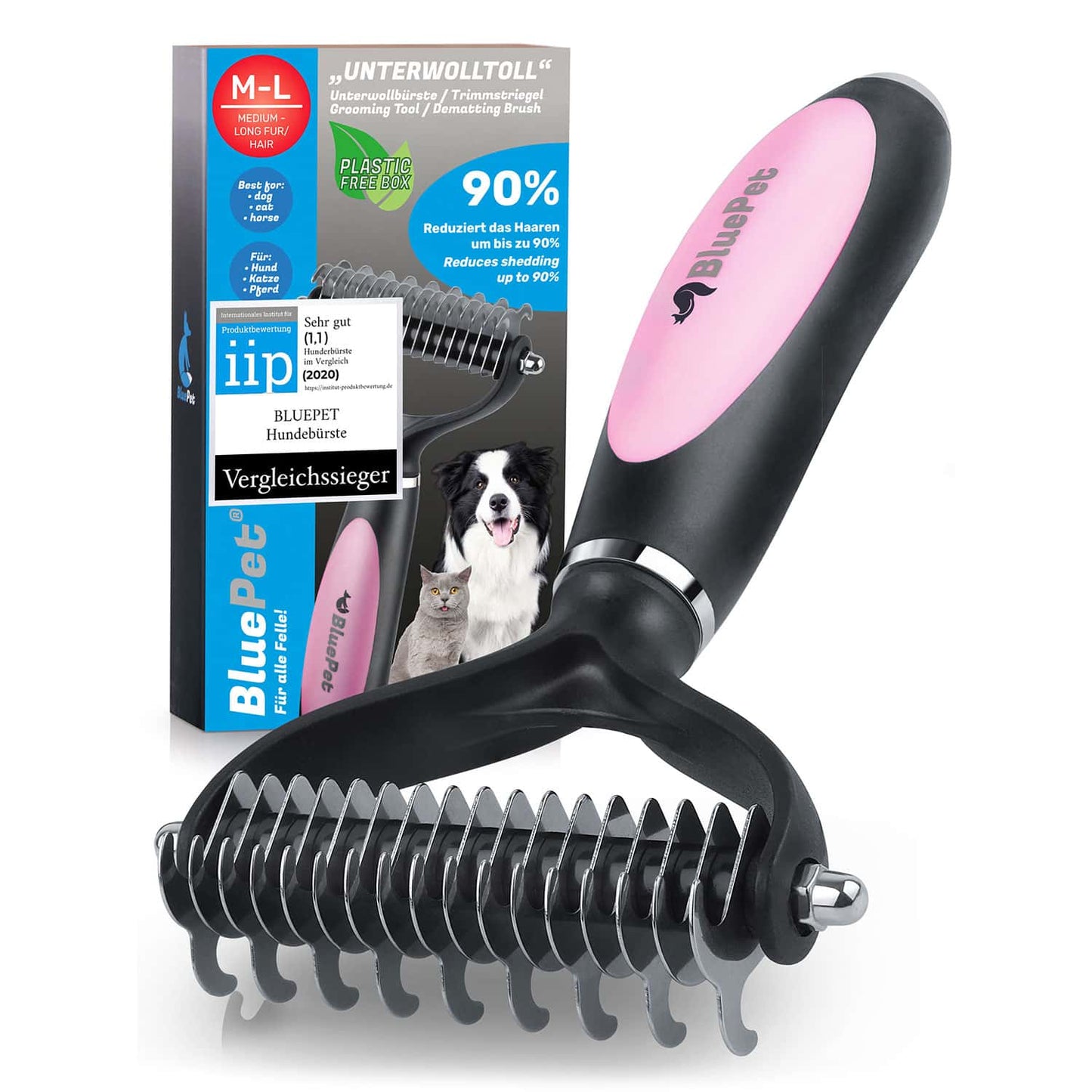 BluePet Unterwollbuerste ML dicker Griff rosa zur Entfernung von Unterwolle und Verfilzungen. Hundebürste & Katzenbürste Unterfell entfernen der Vergleichssieger