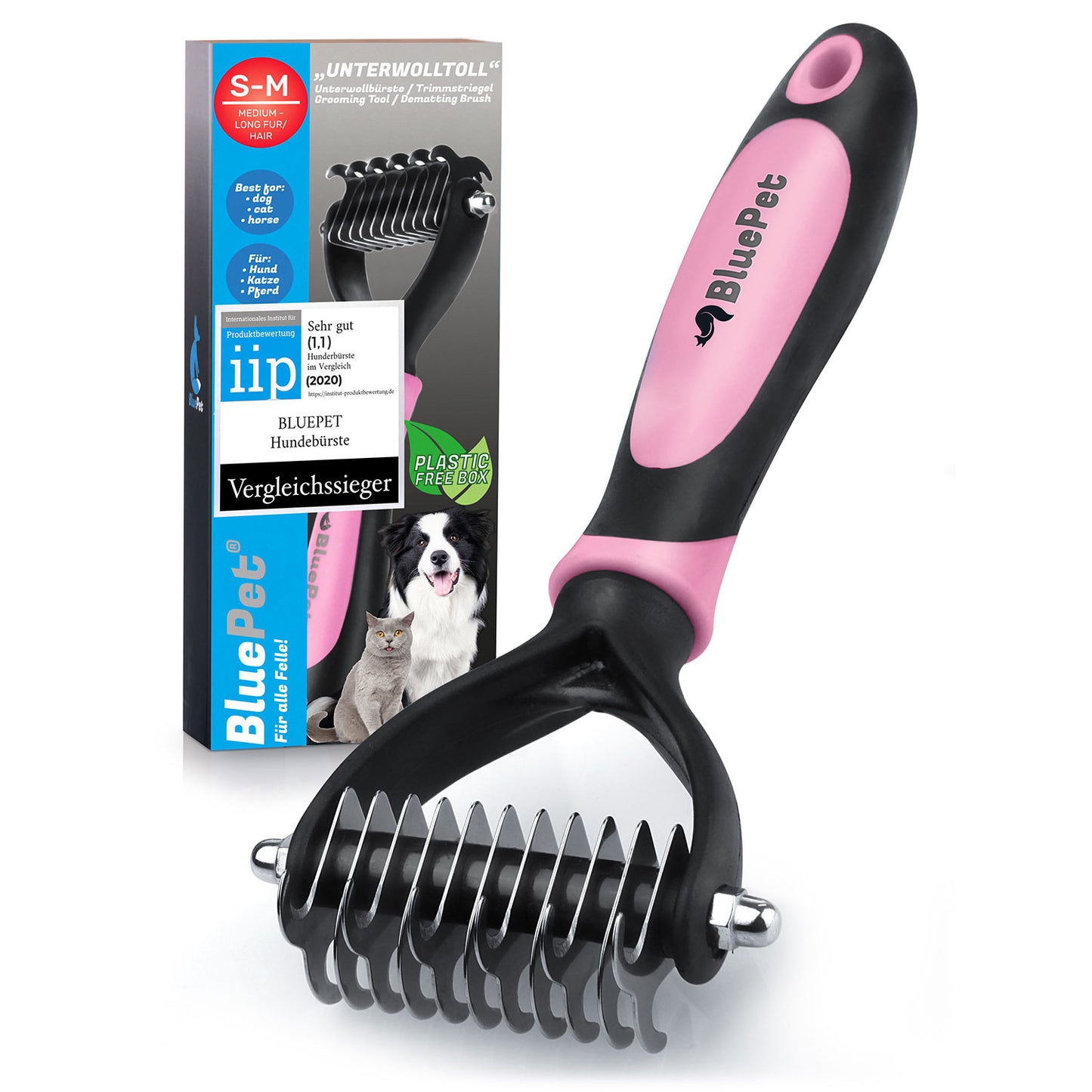 BluePet Unterwollbuerste SM rosa zur Entfernung von Unterwolle und Verfilzungen. Hundebürste & Katzenbürste Unterfell entfernen der Vergleichssieger