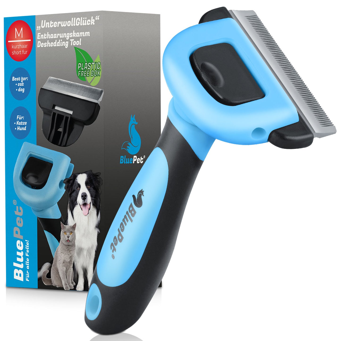 BluePet UnterwollGlück Unterwollbürste Deshedder für kurzes Fell ideal für Hunde und Katzen Produktfoto
