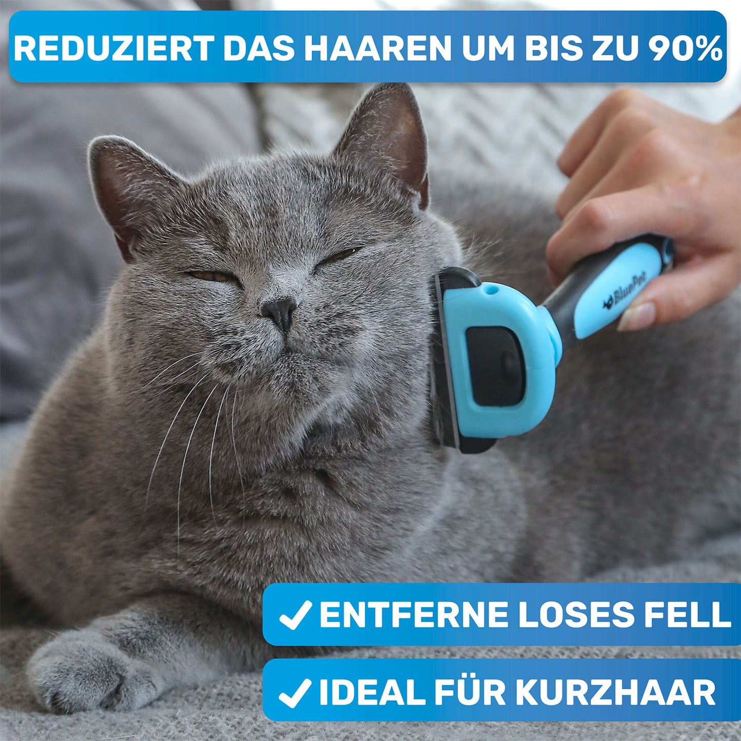 BluePet UnterwollGlück Unterwollbürste Deshedder für kurzes Fell ideal für Hunde und Katzen weniger Haaren