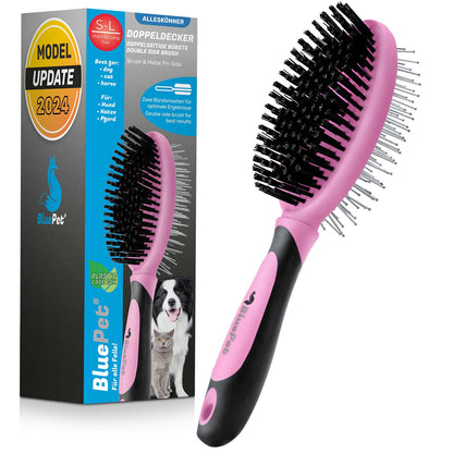 Doppelseitige Fellbürste als Hundebürste und Katzenbürste für Hunde und Katzen mit Borsten und Pins entfernt sie Schmutz und Verknotungen aus dem Fell rosa Produktbild