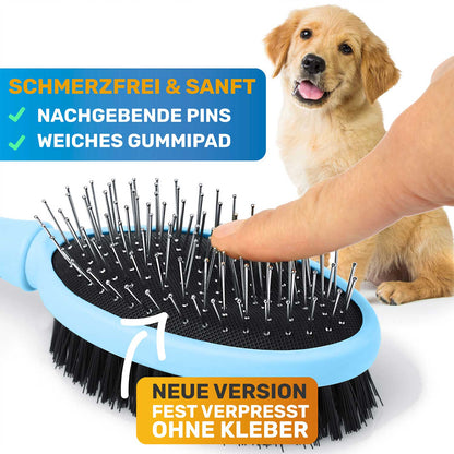 Doppelseitige 2-in-1 Fellbürste Doppelbürste als Hundebürste und Katzenbürste für Hunde und Katzen mit Borsten und Pins entfernt sie Schmutz und Verknotungen aus dem Fell weiche Pins ergonomisch