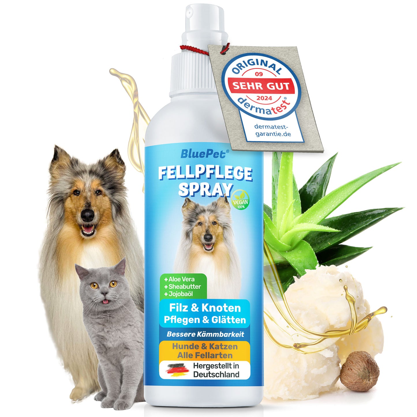 Entfilzungsspray für Hunde und Katzen von BluePet Fellspray das das Fell entfilzt, pflegt und glättet für bessere Kämmbarkeit Hergestellt in Deutschland