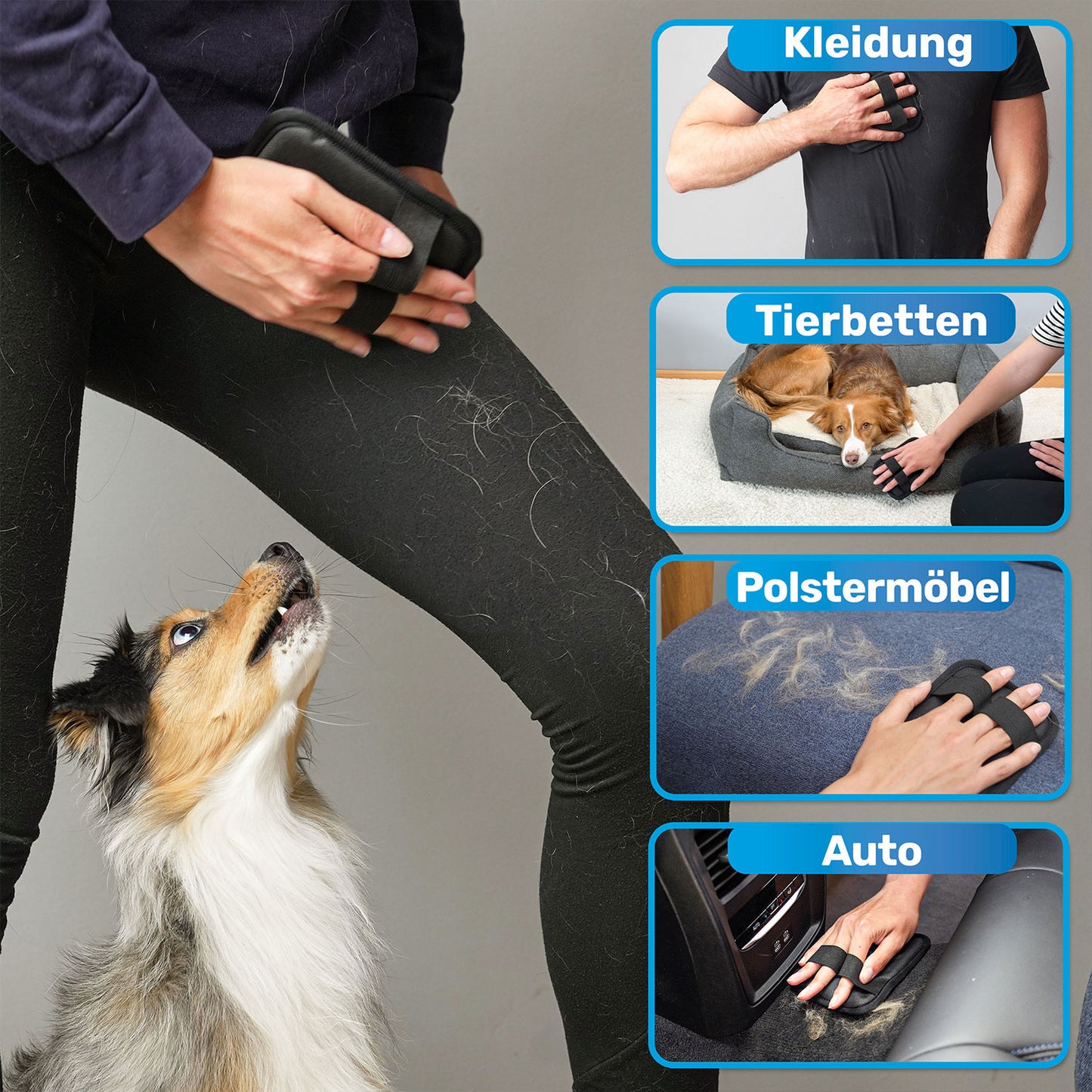 BluePet Fellhandschuh, Tierhaarentferner Handschuh, Fell Magnet gegen Katzenhaare und Hundehaare