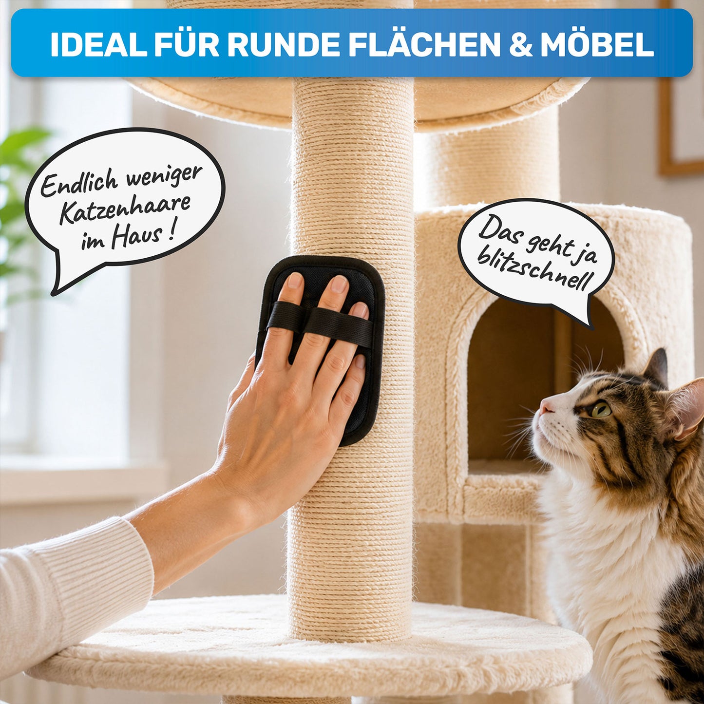 BluePet Fellhandschuh, Tierhaarentferner Handschuh, Fell Magnet gegen Katzenhaare und Hundehaare