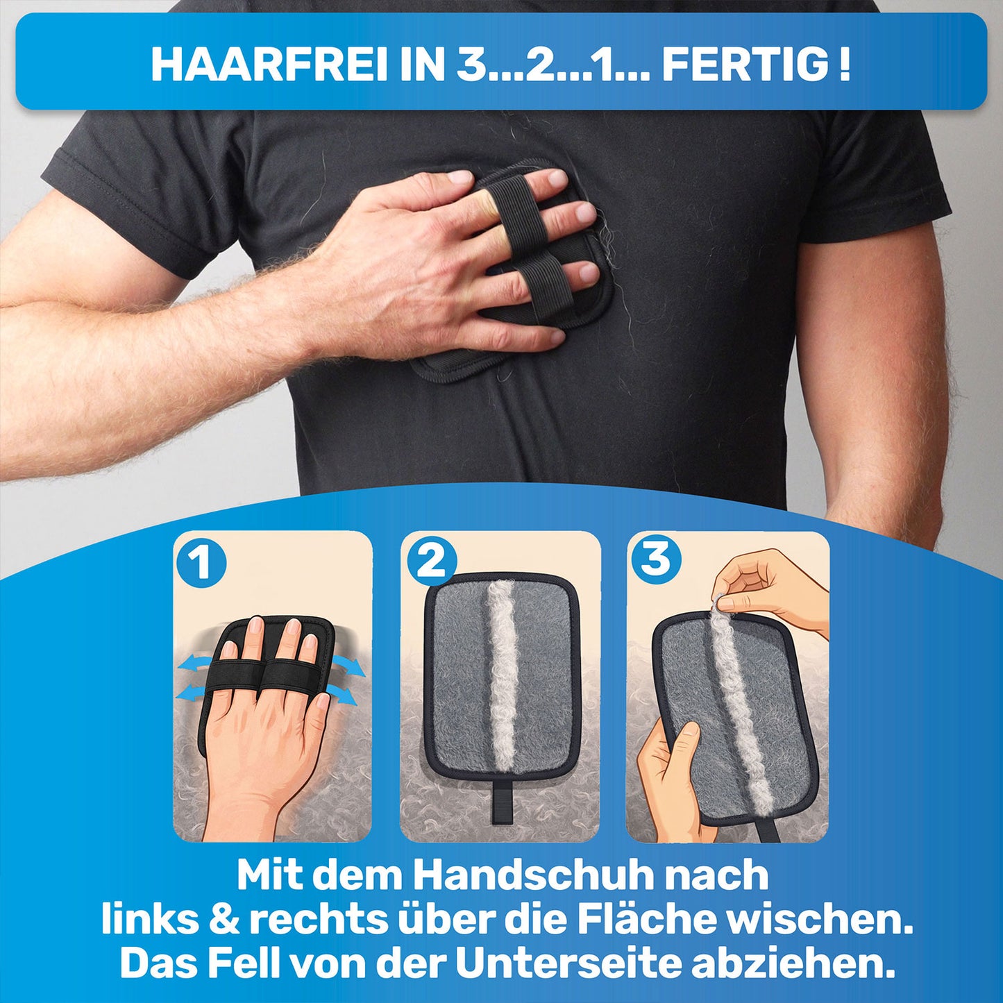 BluePet Fellhandschuh, Tierhaarentferner Handschuh, Fell Magnet gegen Katzenhaare und Hundehaare
