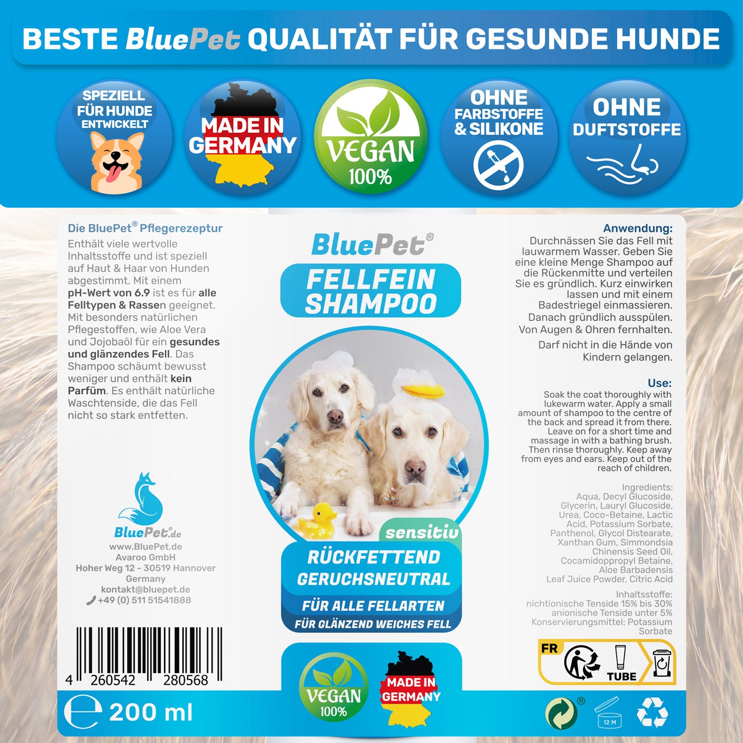 Hundeshampoo + Befüllbare Badebürste Set