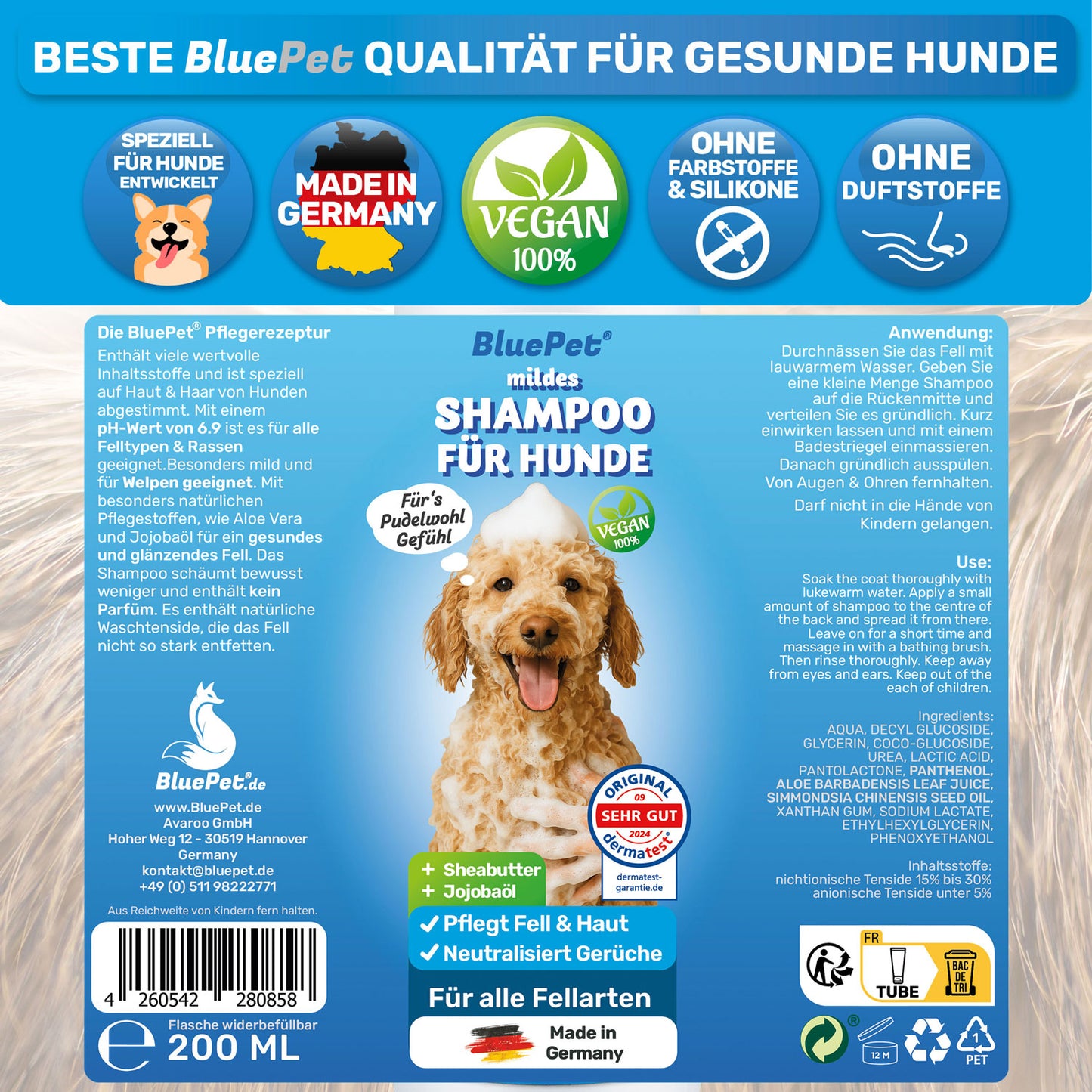 Hundeshampoo Sensitiv für Hunde und Welpen