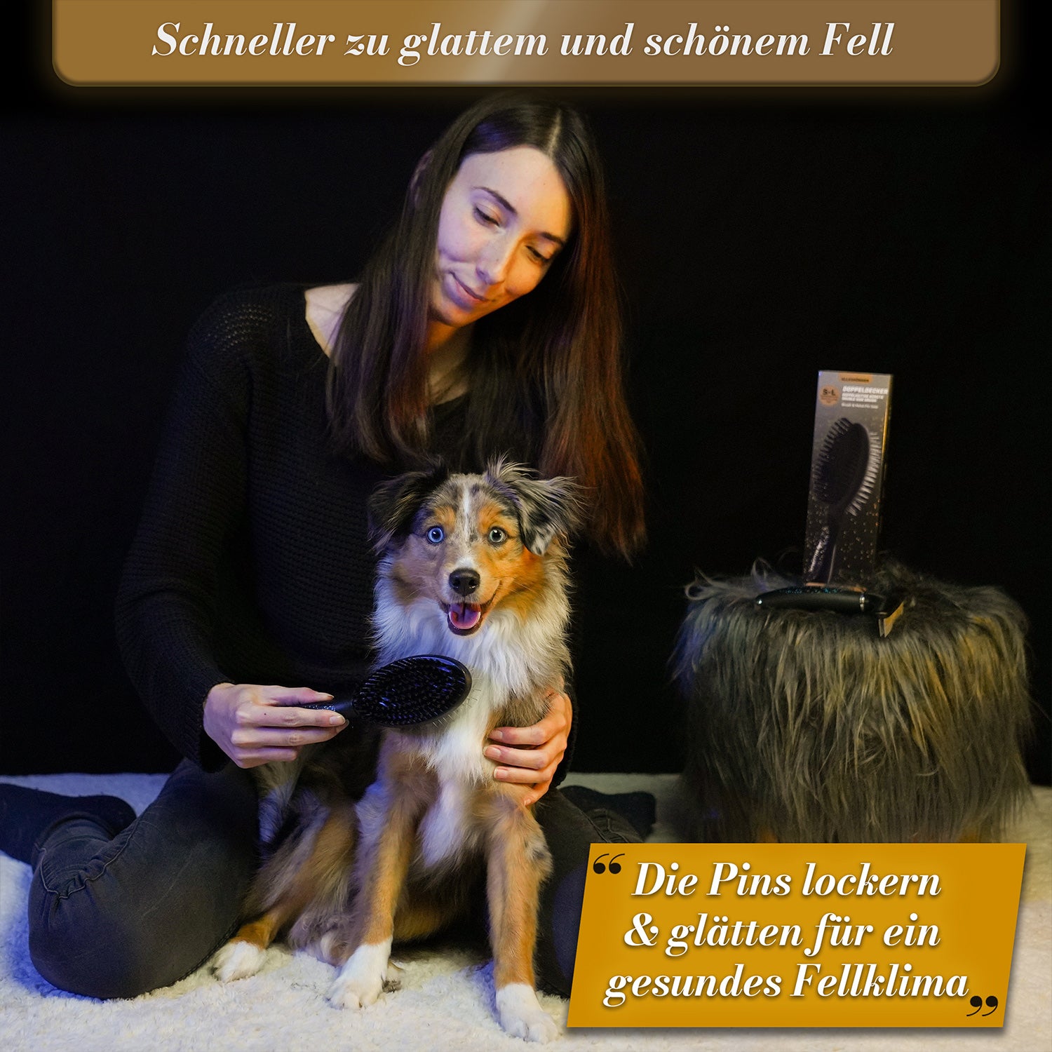 BluePet Doppelseitige 2-in-1 Fellbürste Doppelbürste für Hunde und Katzen schwarz Limited Edition - schneller zu glattem und schönen Fell - Die Pins lockern und glätten für ein gesundes Fellklima