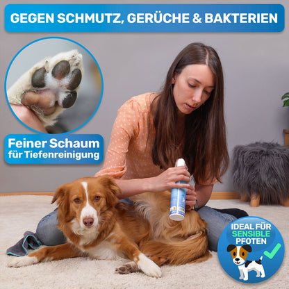 BluePet Pfotenschaum Pfotenreiniger für Hunde und Karzen gegen Schmutz, Gerüche und Bakterien, feiner Schaum zur Tiefenreinigung, ideal für sensible Pfoten