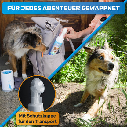 BluePet Pfotenschaum Pfotenreiniger für Hunde und Katzen - perfekt für unterwegs - handliches Design und Schutzkappe für den Transport