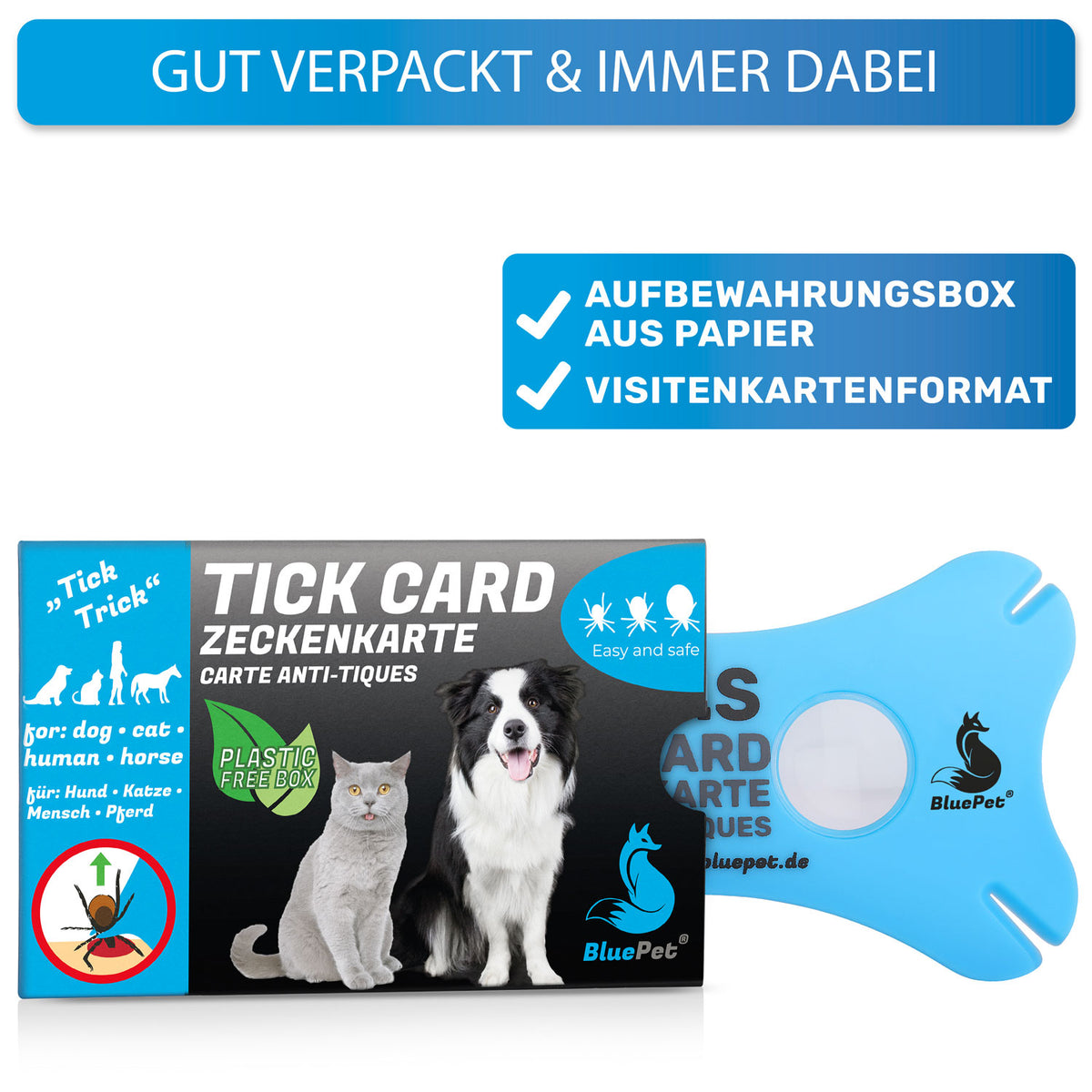Zeckenkarte mit Lupe, Zeckenentferner