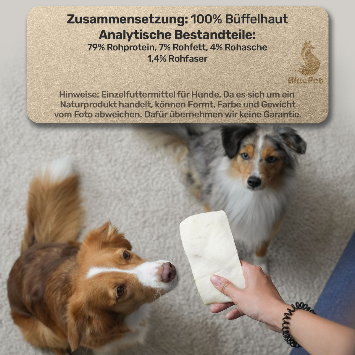 Büffel-Kauchip Büffelhautplatten Kausnack Stück 10-14cm