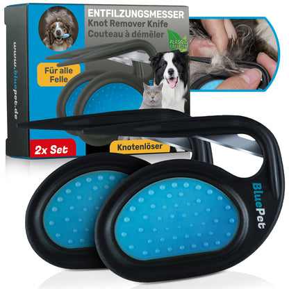 Sanftes Entfilzungsmesser für Hunde und Katzen ohne Verletzungsgefahr. Klinge ist geschützt und liegt innen. Gegen Starke Knoten und Filz im Fell. Entfernt Knötchen aus dem Tierfell.