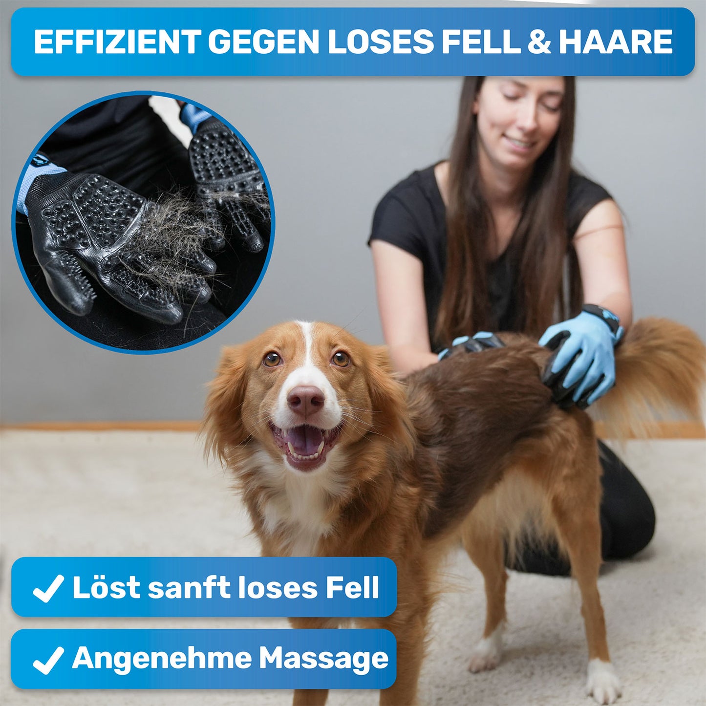 Fellpflege Handschuh mit sanftem Massage-Effekt - effizient und sanft gegen loses Fell und Haare