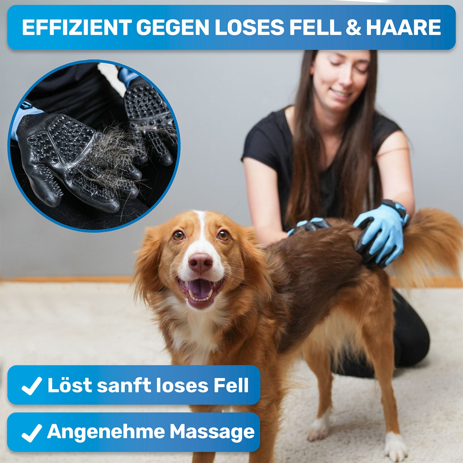 Fellpflege Handschuh mit sanftem Massage-Effekt - effizient und sanft gegen loses Fell und Haare