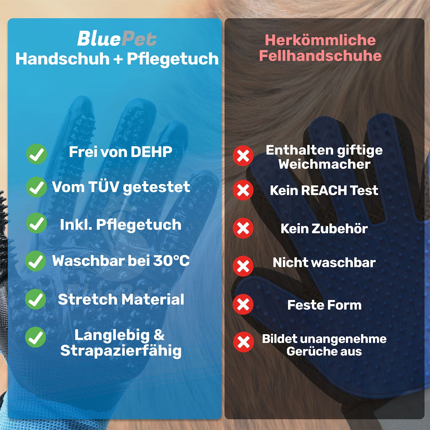 BluePet Fellhandschuh im Vergleich mit anderen Fellpflegehandschuhen