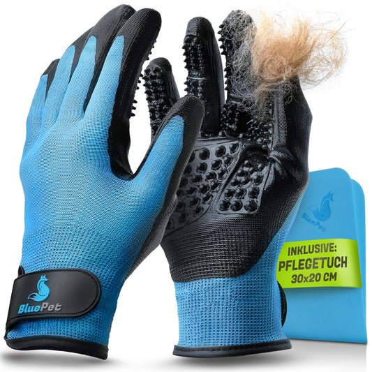 BluePet Fellhandschuh Fellpflege Handschuh für Hunde, Katzen und Pferde (blau)