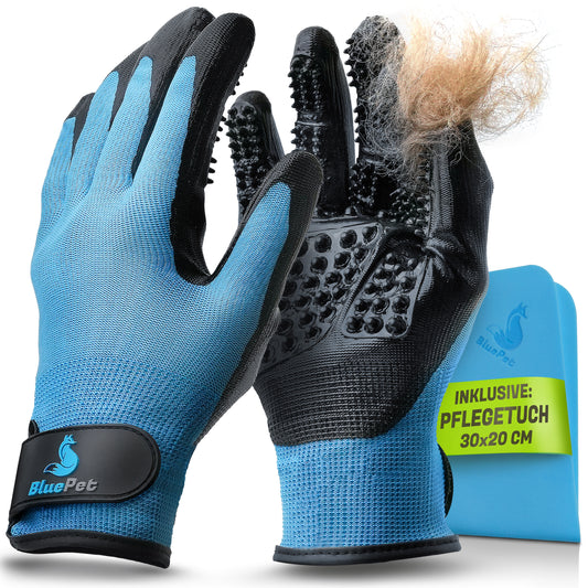 BluePet Fellhandschuh Fellpflege Handschuh für Hunde, Katzen und Pferde (blau)