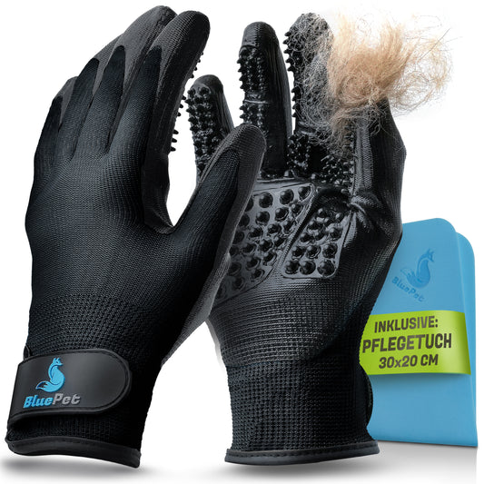 BluePet Fellhandschuh Fellpflege Handschuh für Hunde, Katzen und Pferde (schwarz)