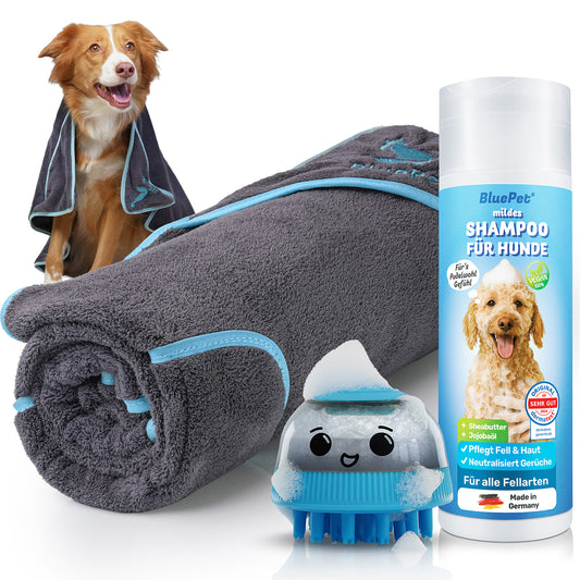 Bade-Set mit Hundehandtuch, Shampoo & Badebürste