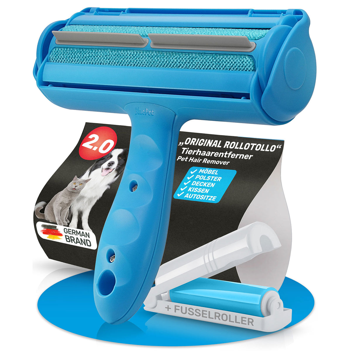 BluePet Tierhaarentferner "RolloTollo" Produktfoto. Zum Entfernen von Hundehaaren & Katzenhaaren mit Fusselroller